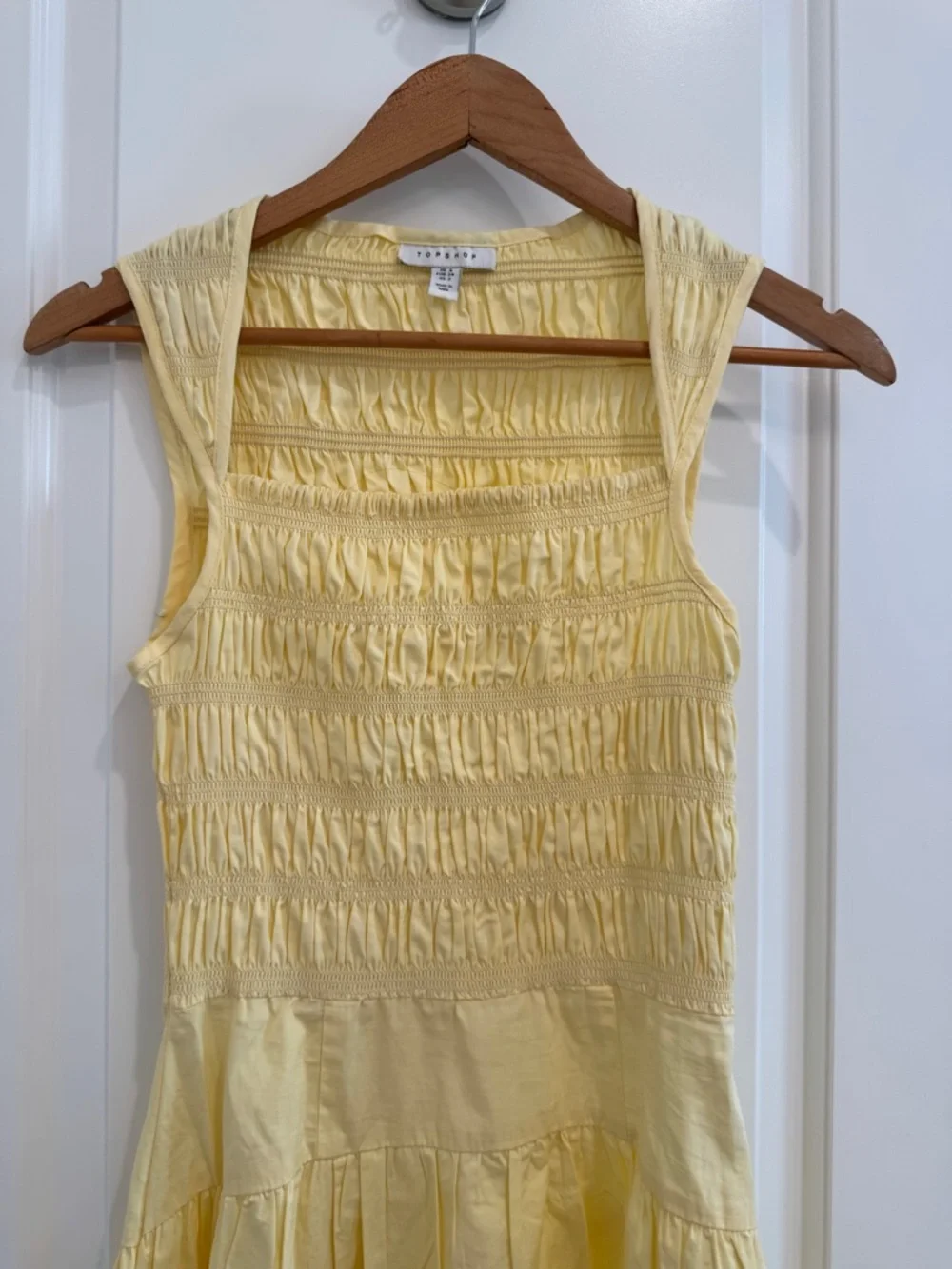 TOPSHOP SHIRRED BUST DROPPED WAIST MIDI POPLIN
DRESS IN BUTTERMILK US Sz 2 - Picture 7 of 12